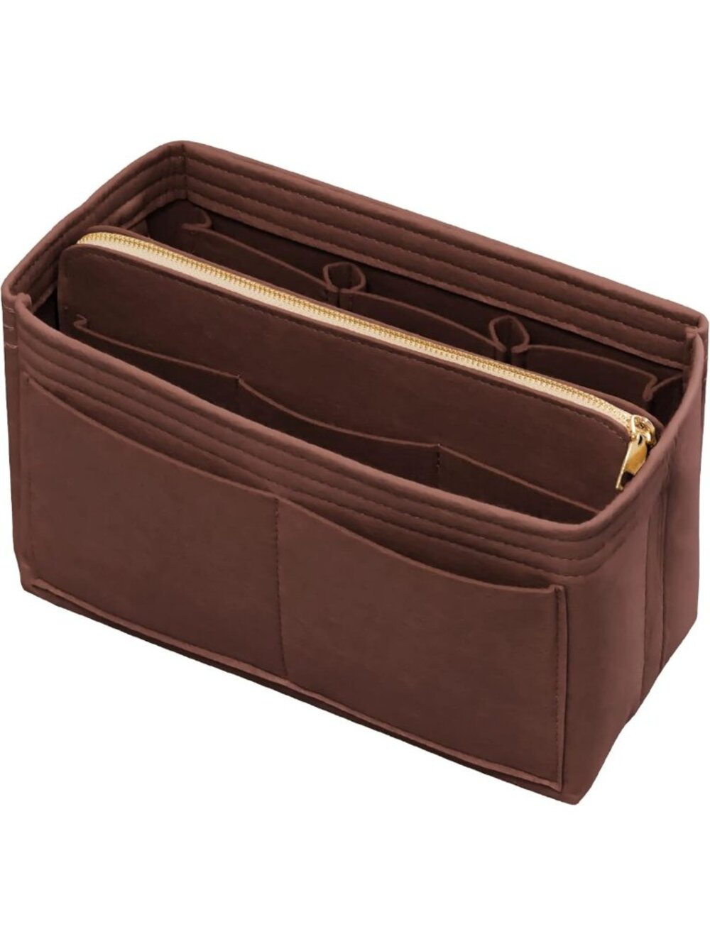 Medium Brown Purse Organizer Insert with Zipper & Key Chain - Tote Bag Essential